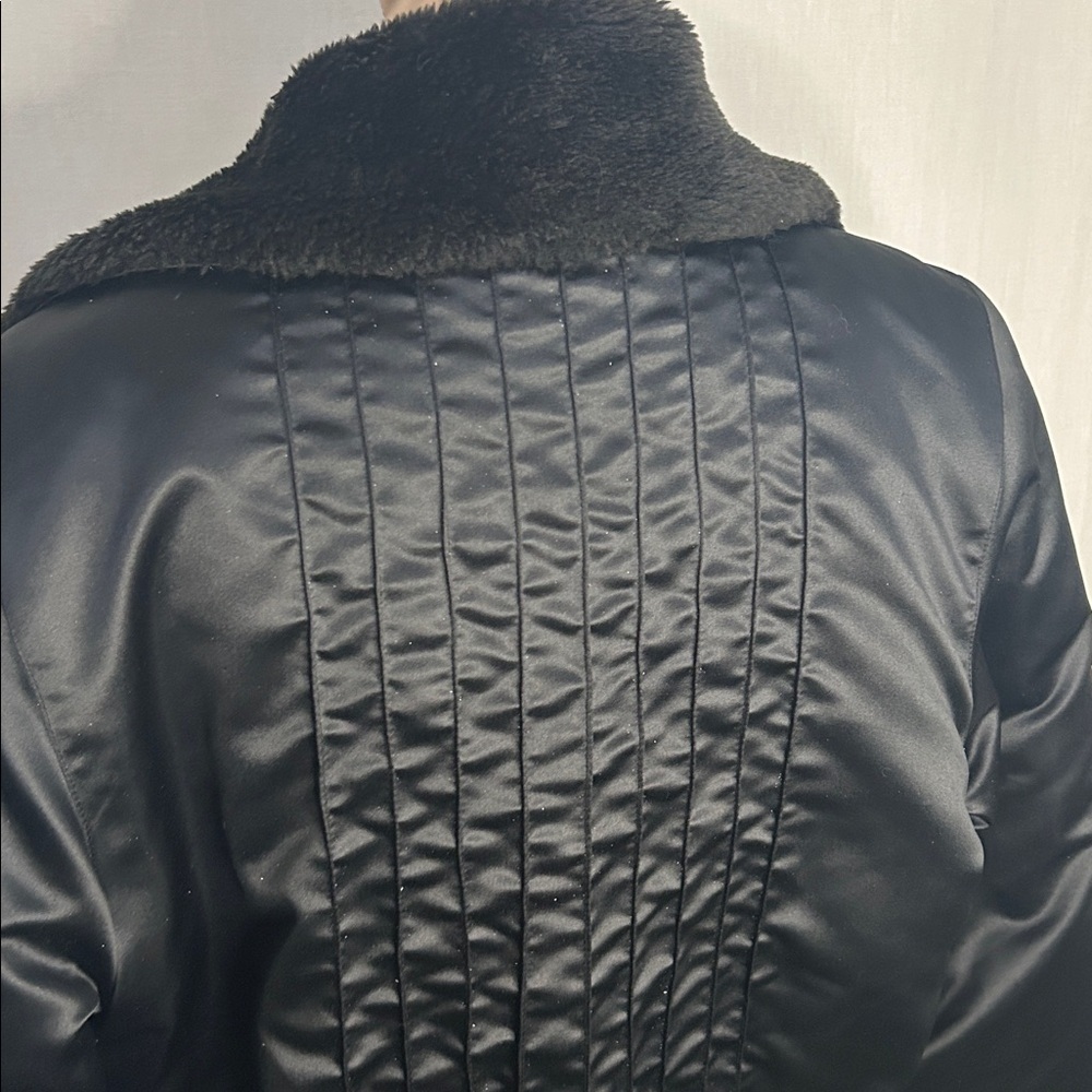 Y2K Star City Faux Fur Bomber Jacket - Black | Size L - Picture 7 of 9
